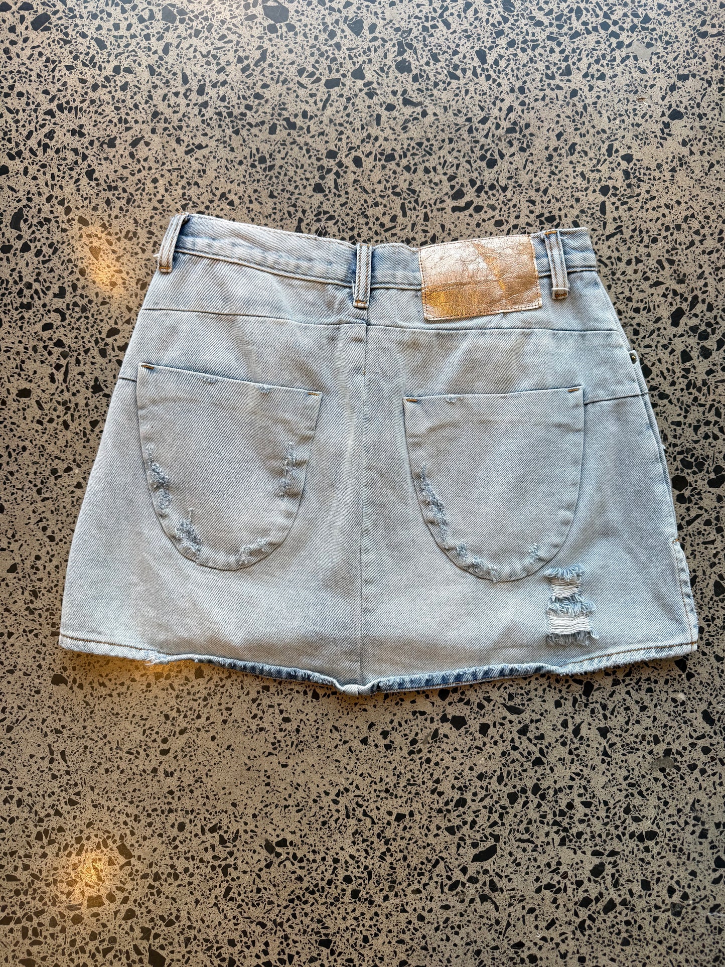 Light Wash Blue Denim Mini Skirt - S