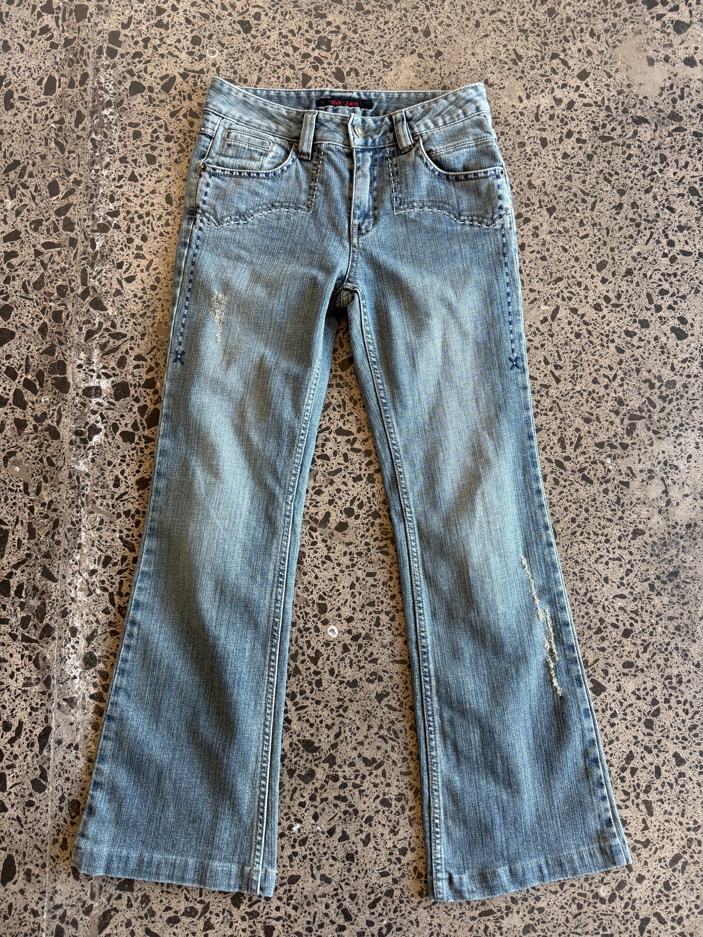 Light Blue Embroidered Low Waist Jeans - XS
