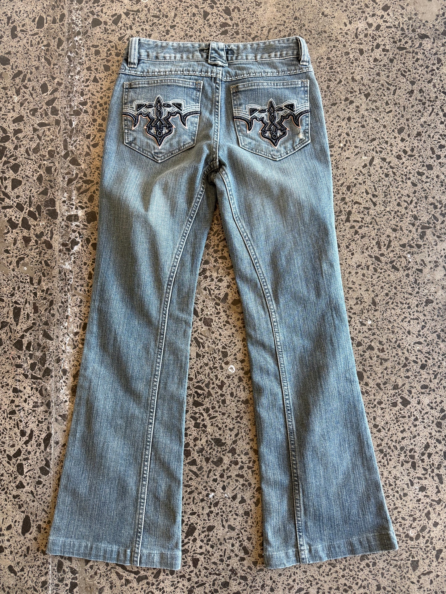 Light Blue Embroidered Low Waist Jeans - XS