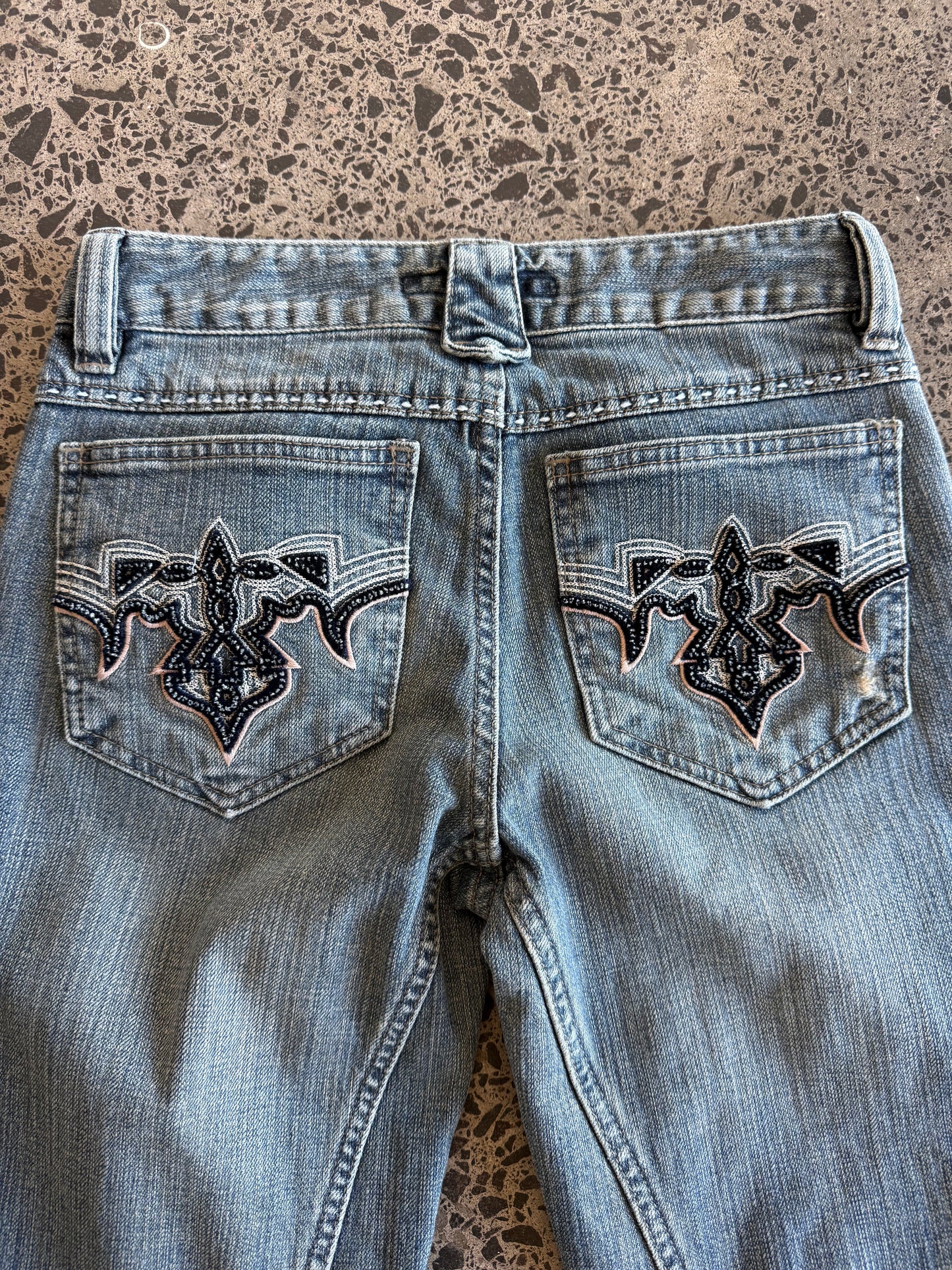 Light Blue Embroidered Low Waist Jeans - XS