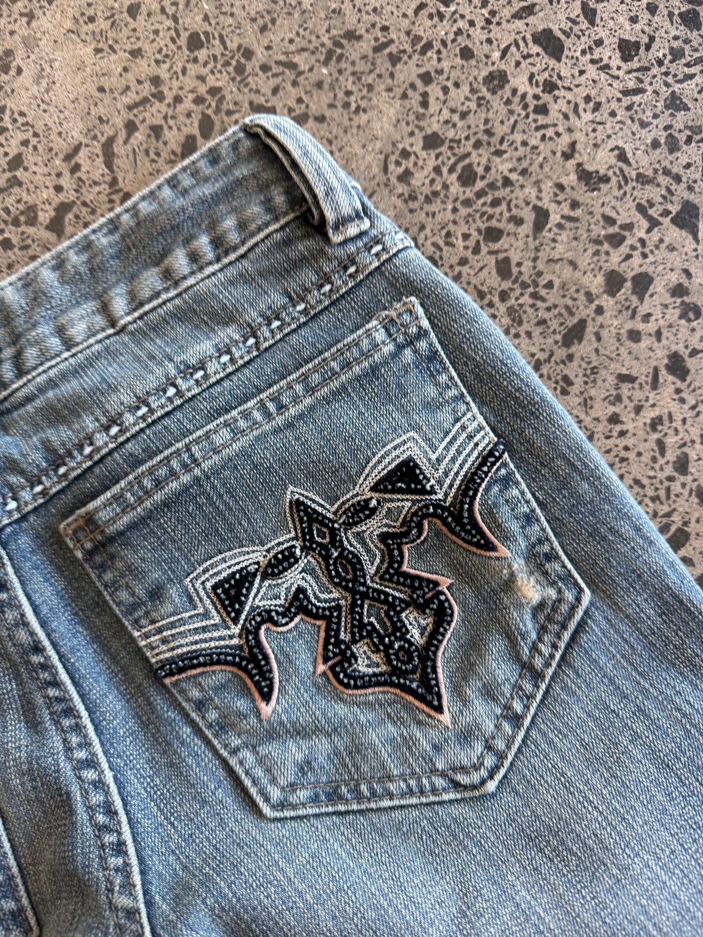 Light Blue Embroidered Low Waist Jeans - XS