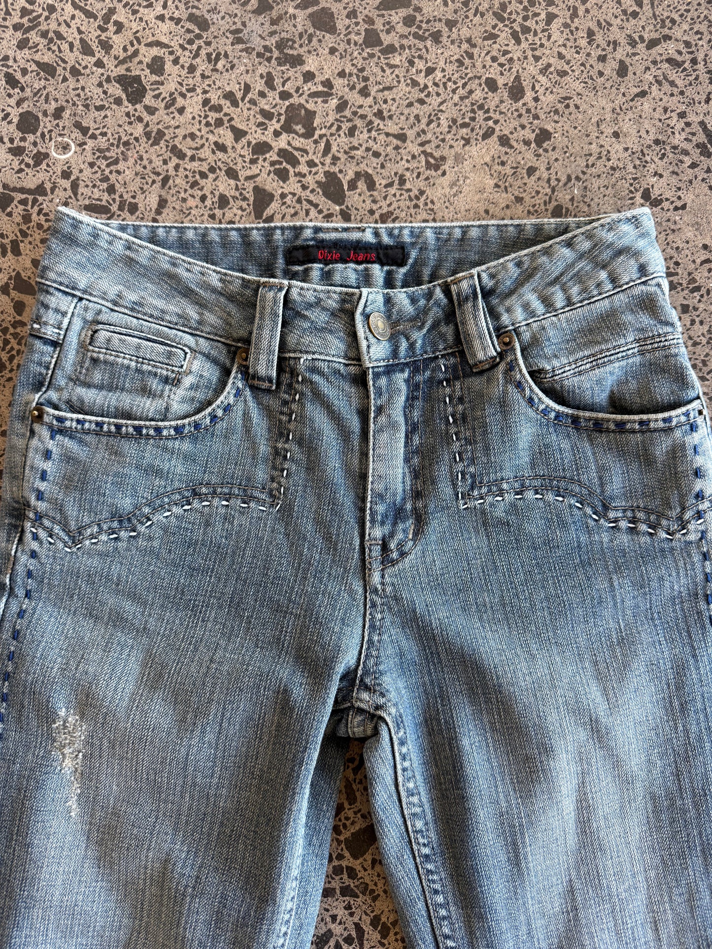 Light Blue Embroidered Low Waist Jeans - XS