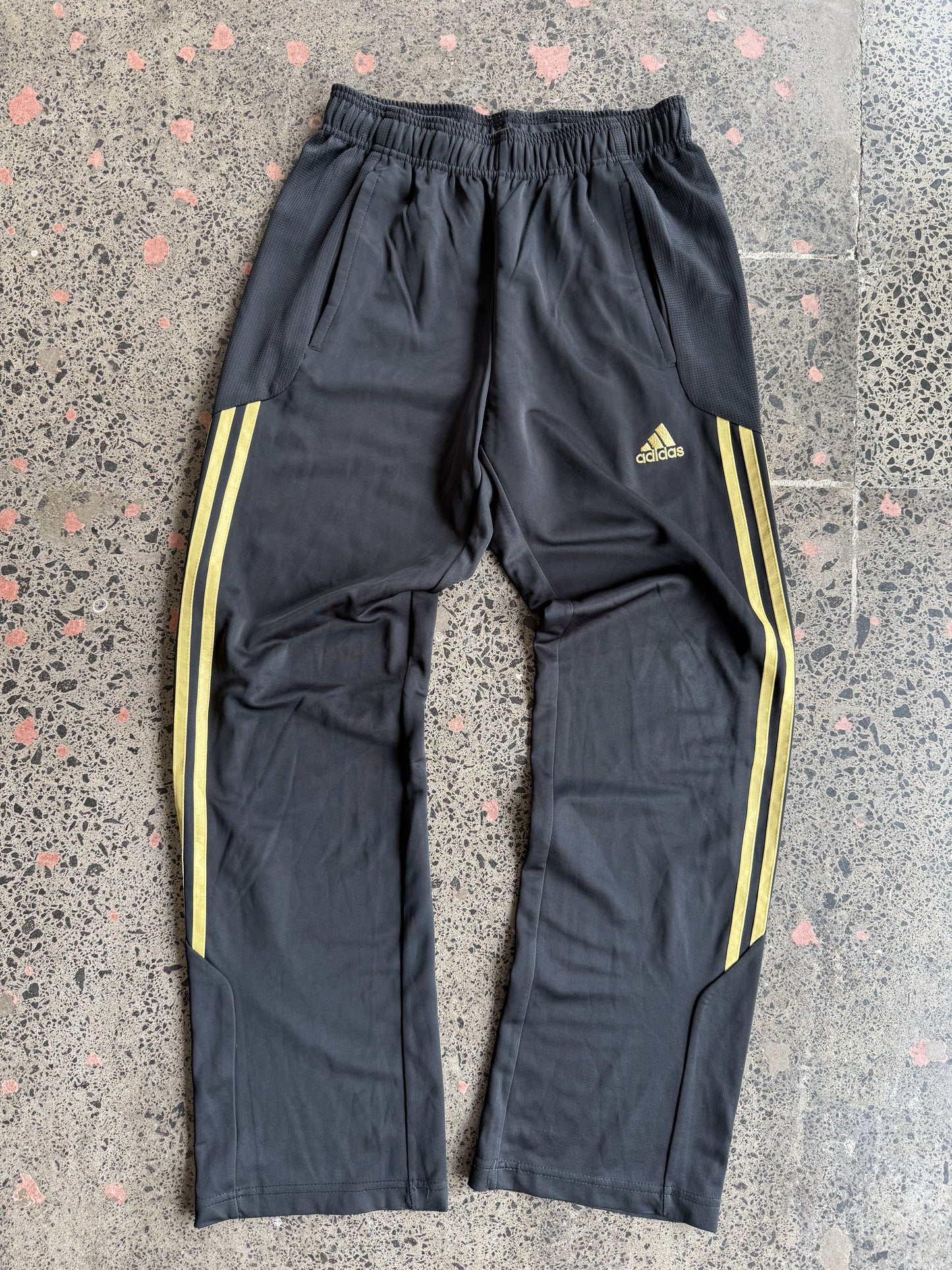 Women's Black & Gold Striped Adidas Trackies - XS