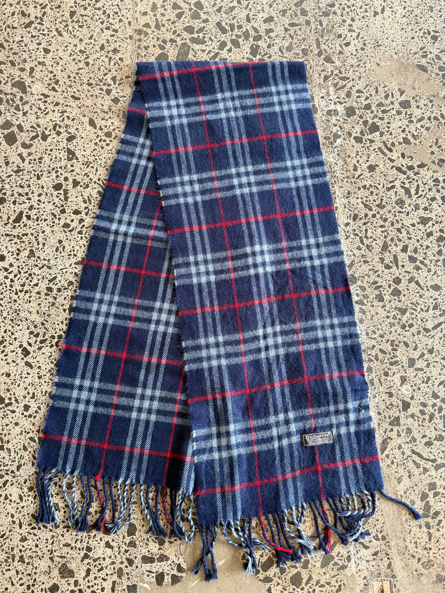Navy Wool Burberry Scarf
