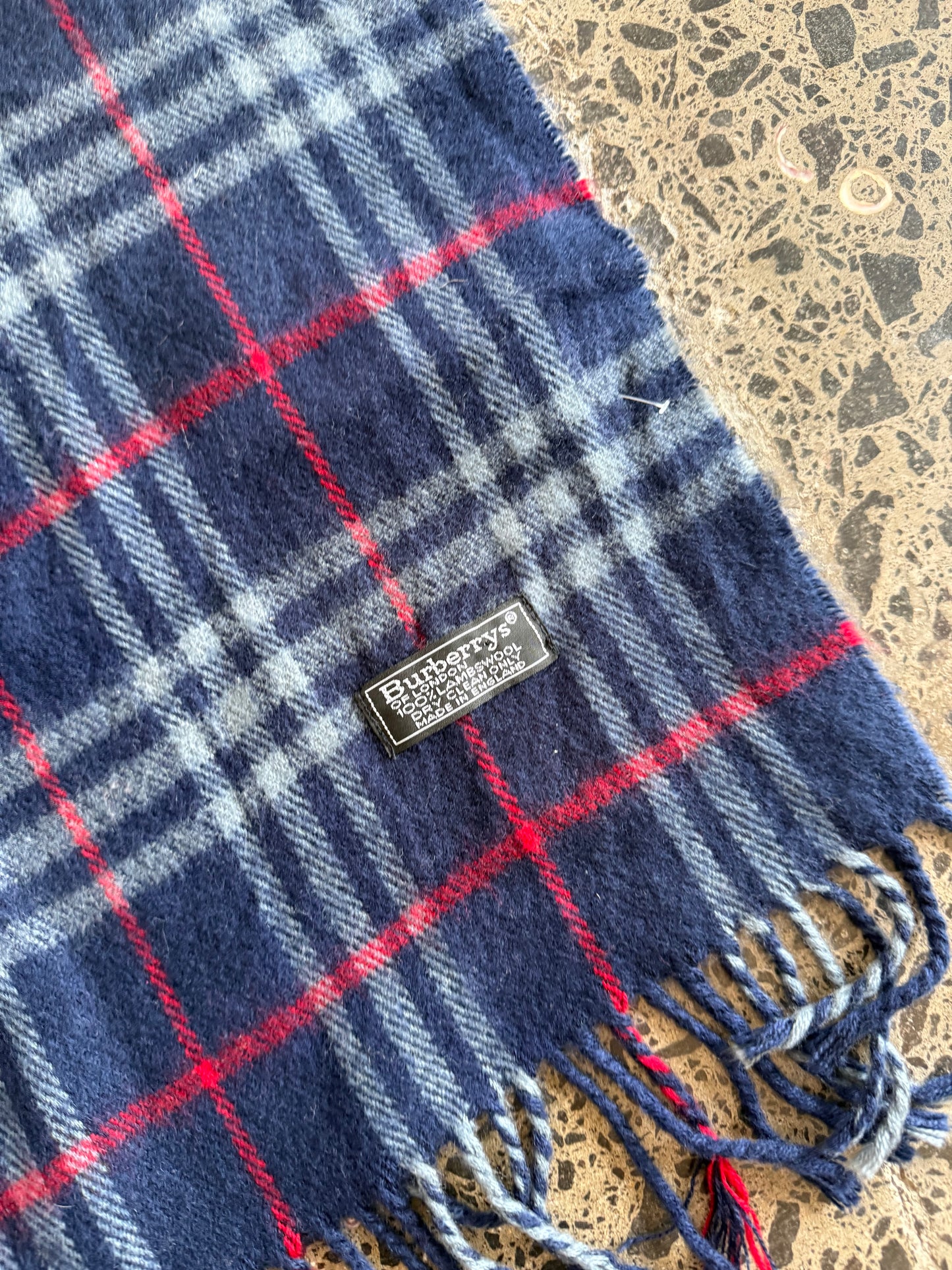 Navy Wool Burberry Scarf