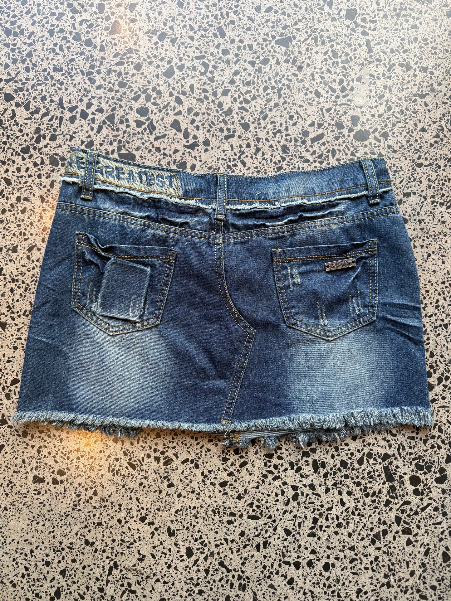 Dark Blue Denim Mini Skirt with Scrunch - L