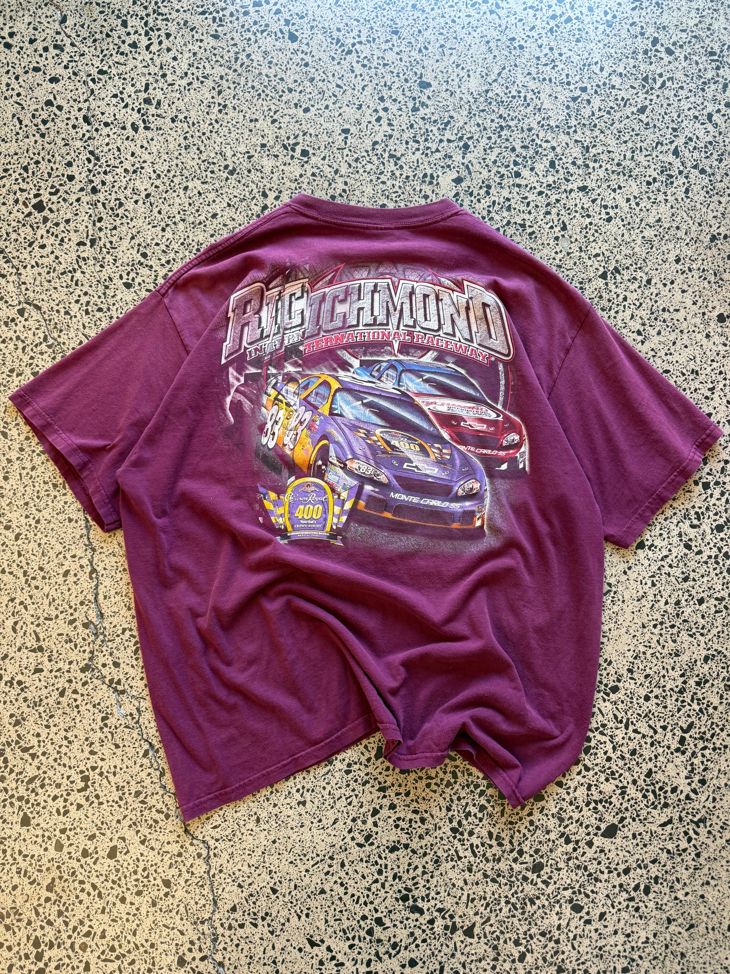 2006 Richmond International Raceway black t-shirt with bold car and racing graphic. Size 2XL. NASCAR event tee