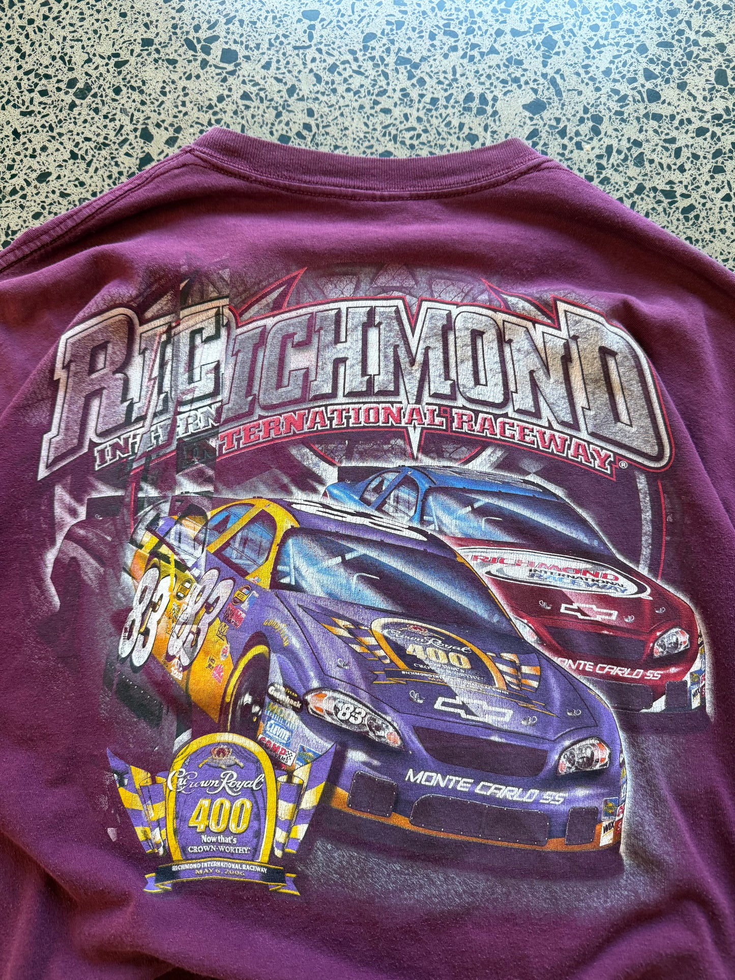 2006 Richmond International Raceway black t-shirt with bold car and racing graphic. Size 2XL. NASCAR event tee