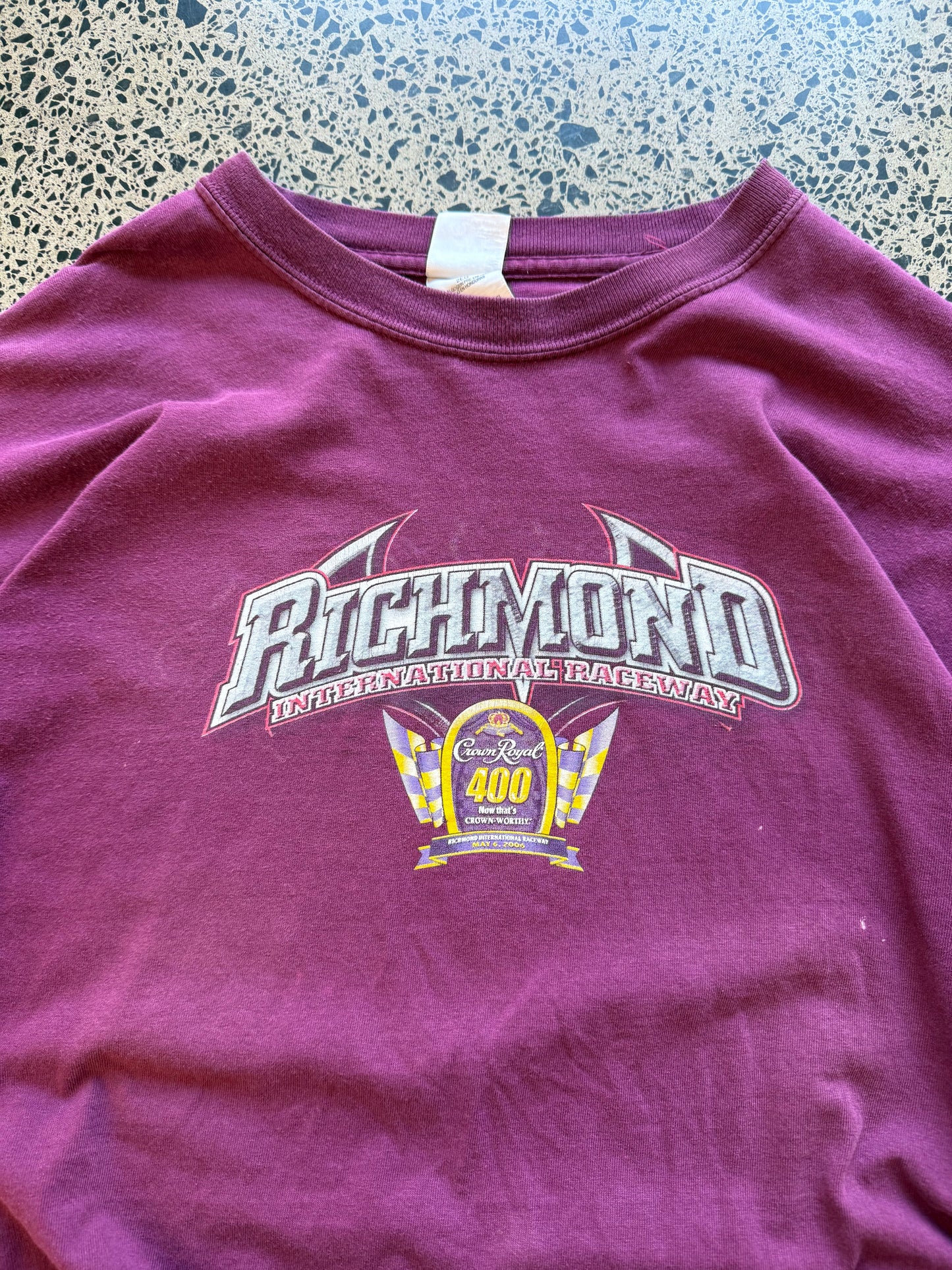 2006 Richmond International Raceway black t-shirt with bold car and racing graphic. Size 2XL. NASCAR event tee