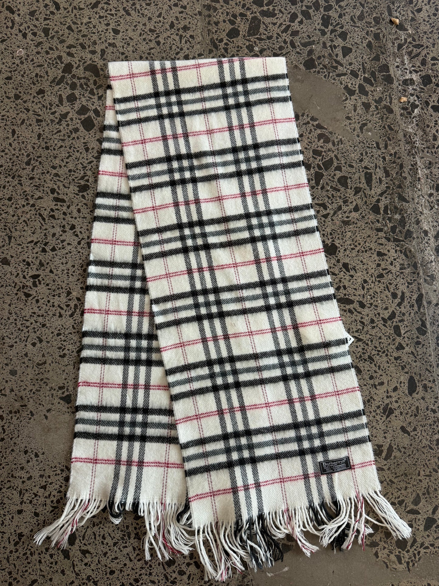 White Burberry Wool Scarf