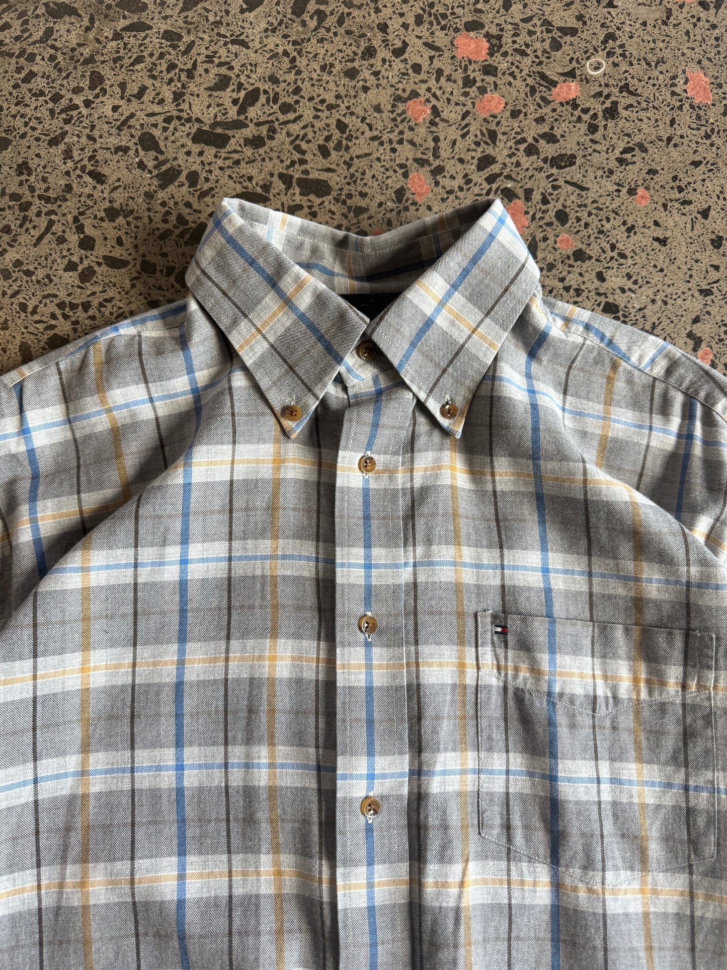 Grey Checkered Tommy Hilfiger Button Up Shirt - M