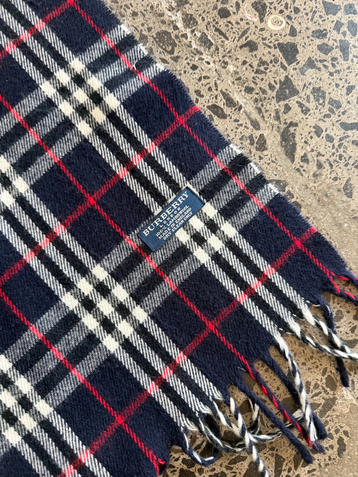 Navy Burberry Wool Scarf