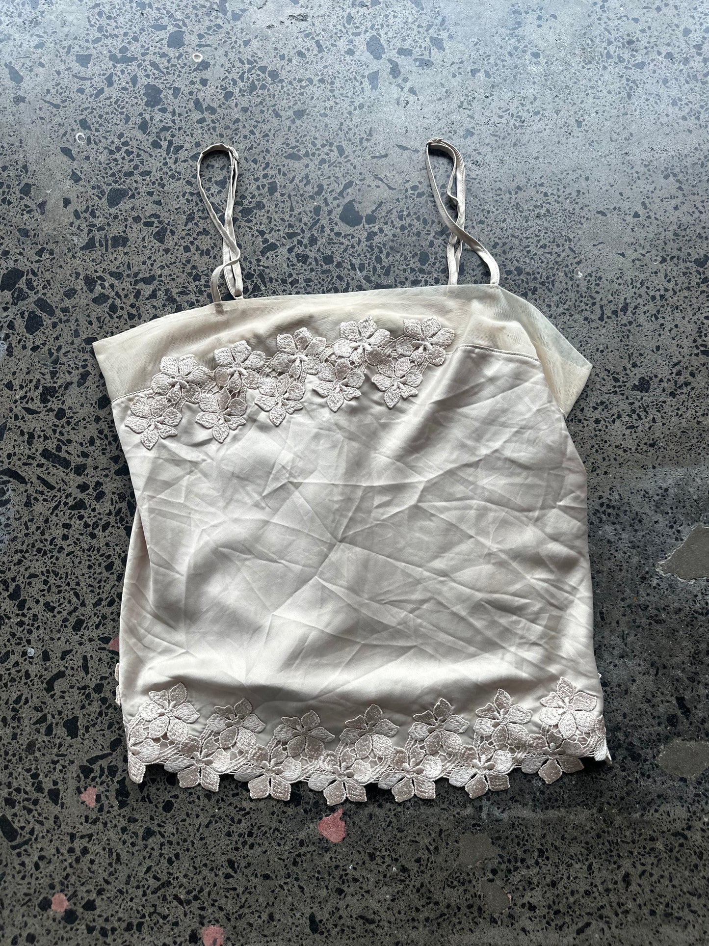 Light pink lace floral flower cami M