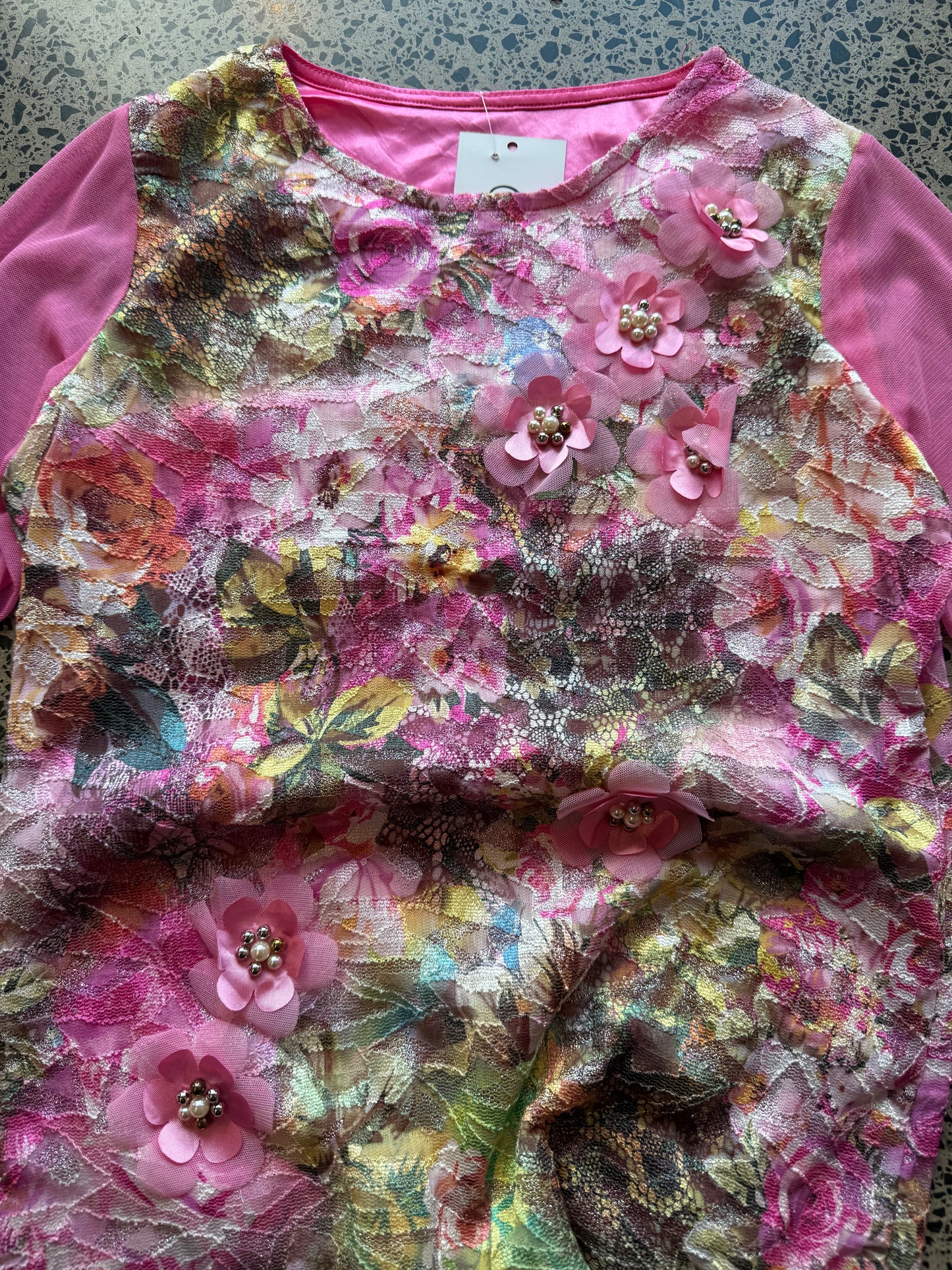 Pink and Floral 3/4 Sleeve Fairy Top - S/M