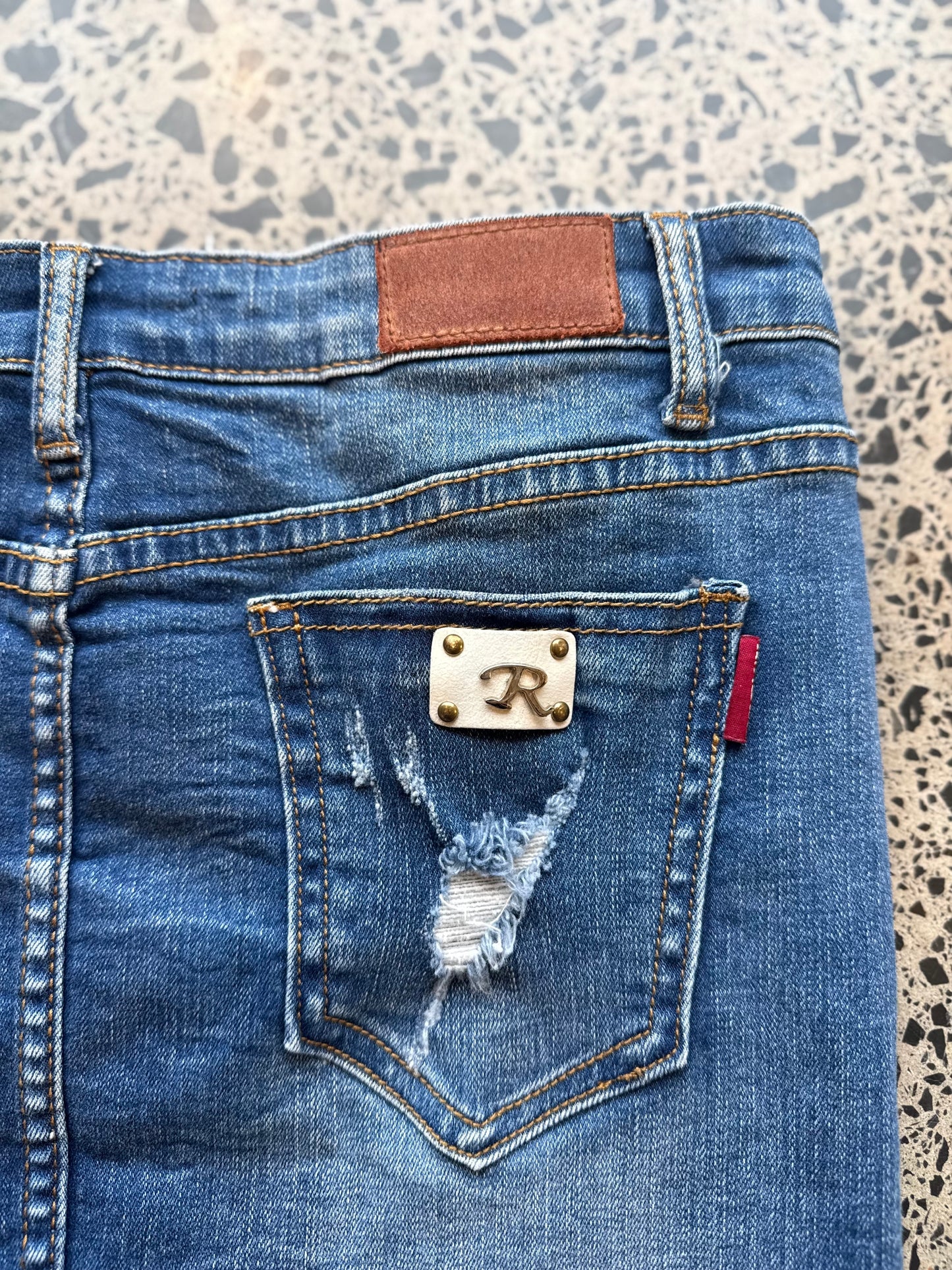 Dark Blue Denim Mini Skirt - L
