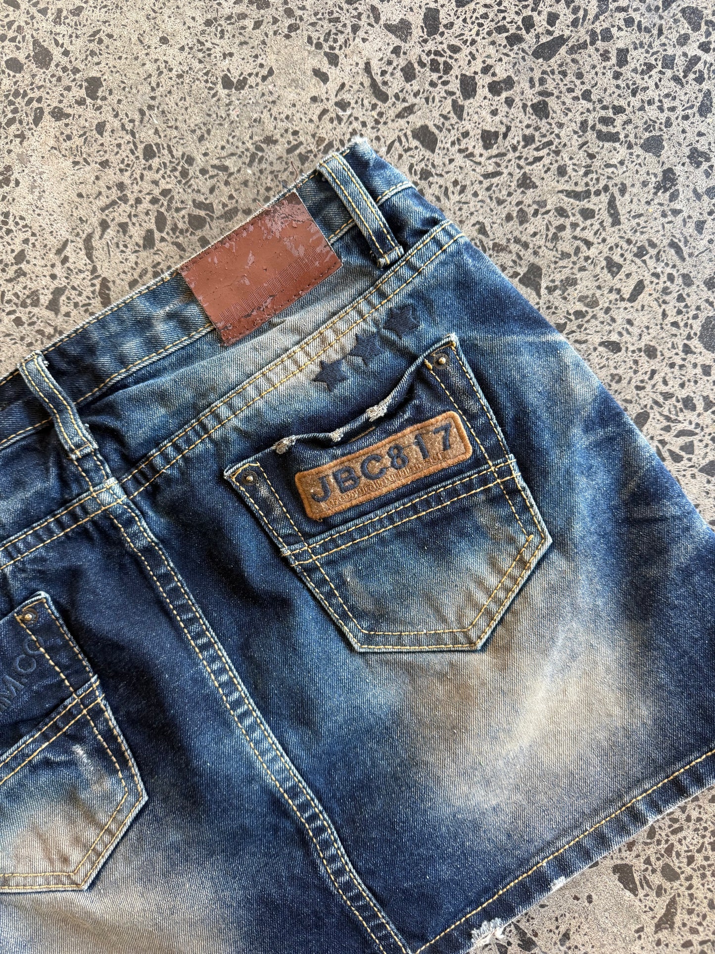 Dark Blue Denim Mini Skirt with Fade - M