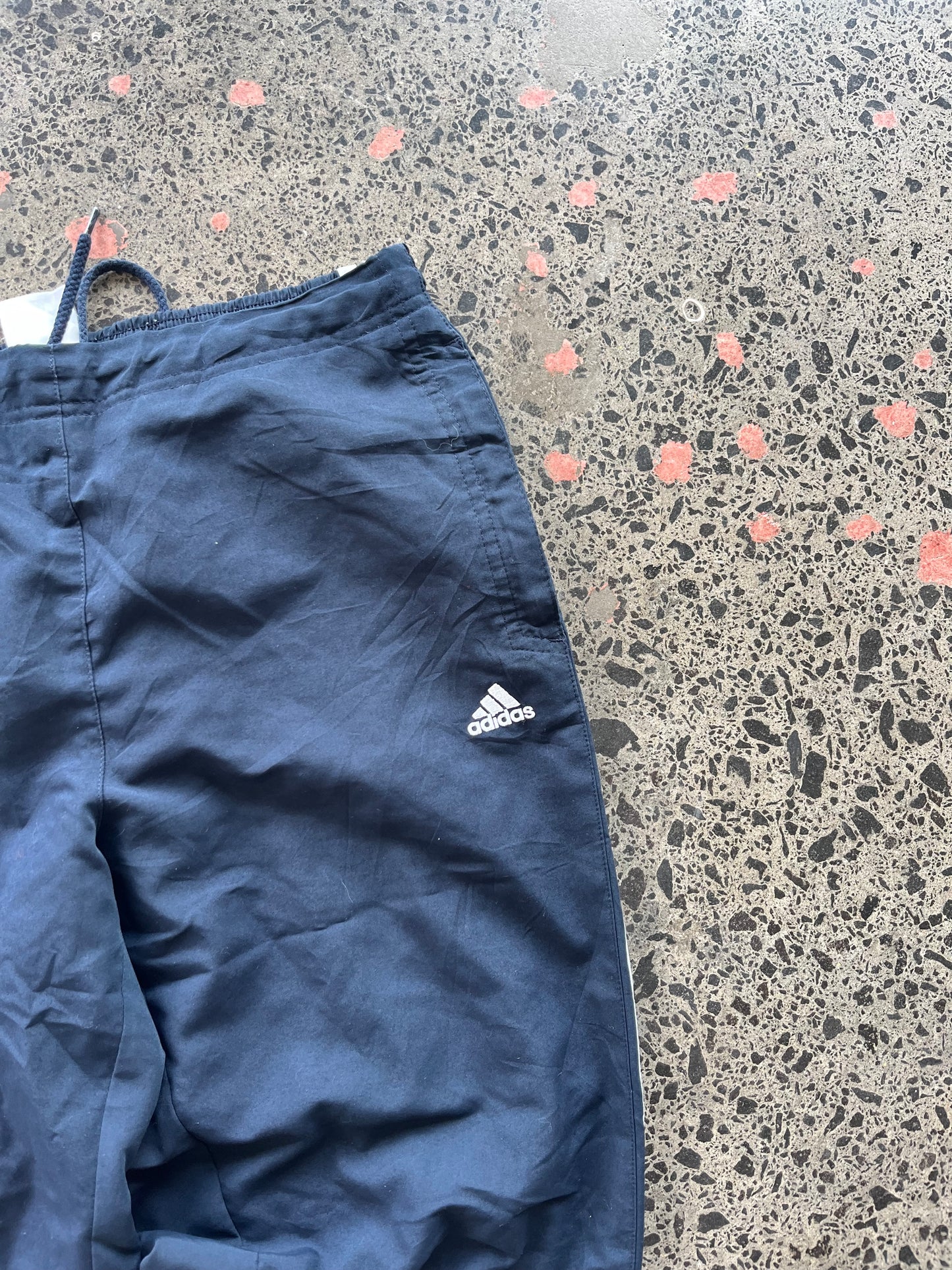 2012 Mens Navy with 3/4 White Striped Adidas Trackpants - XL