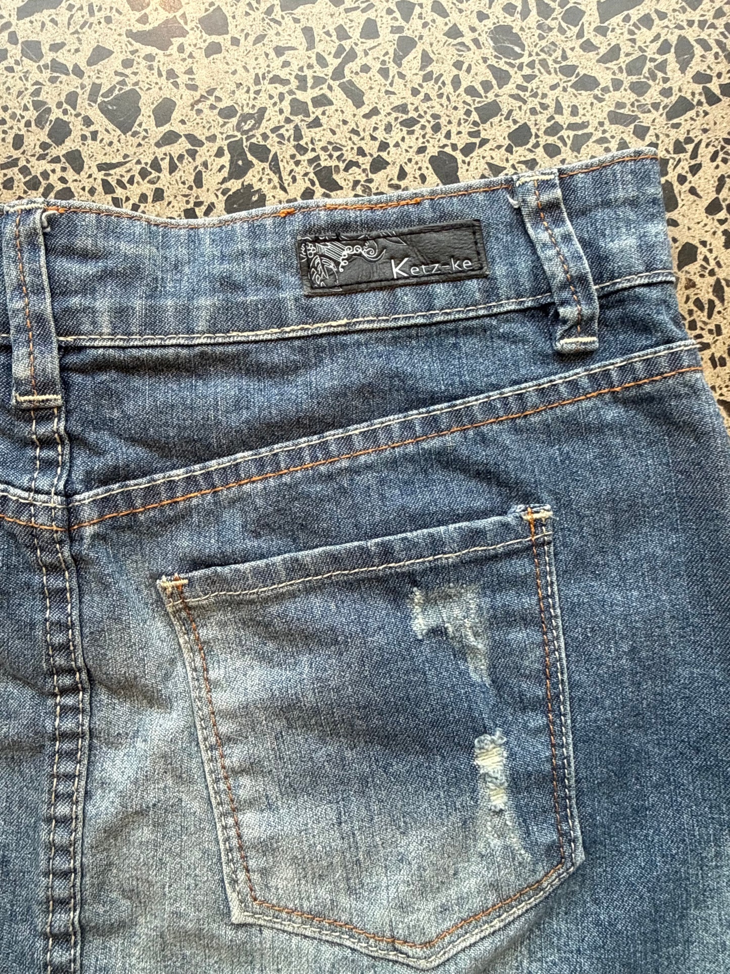 Ketzeke Mid Blue Denim Skirt with Rips - S