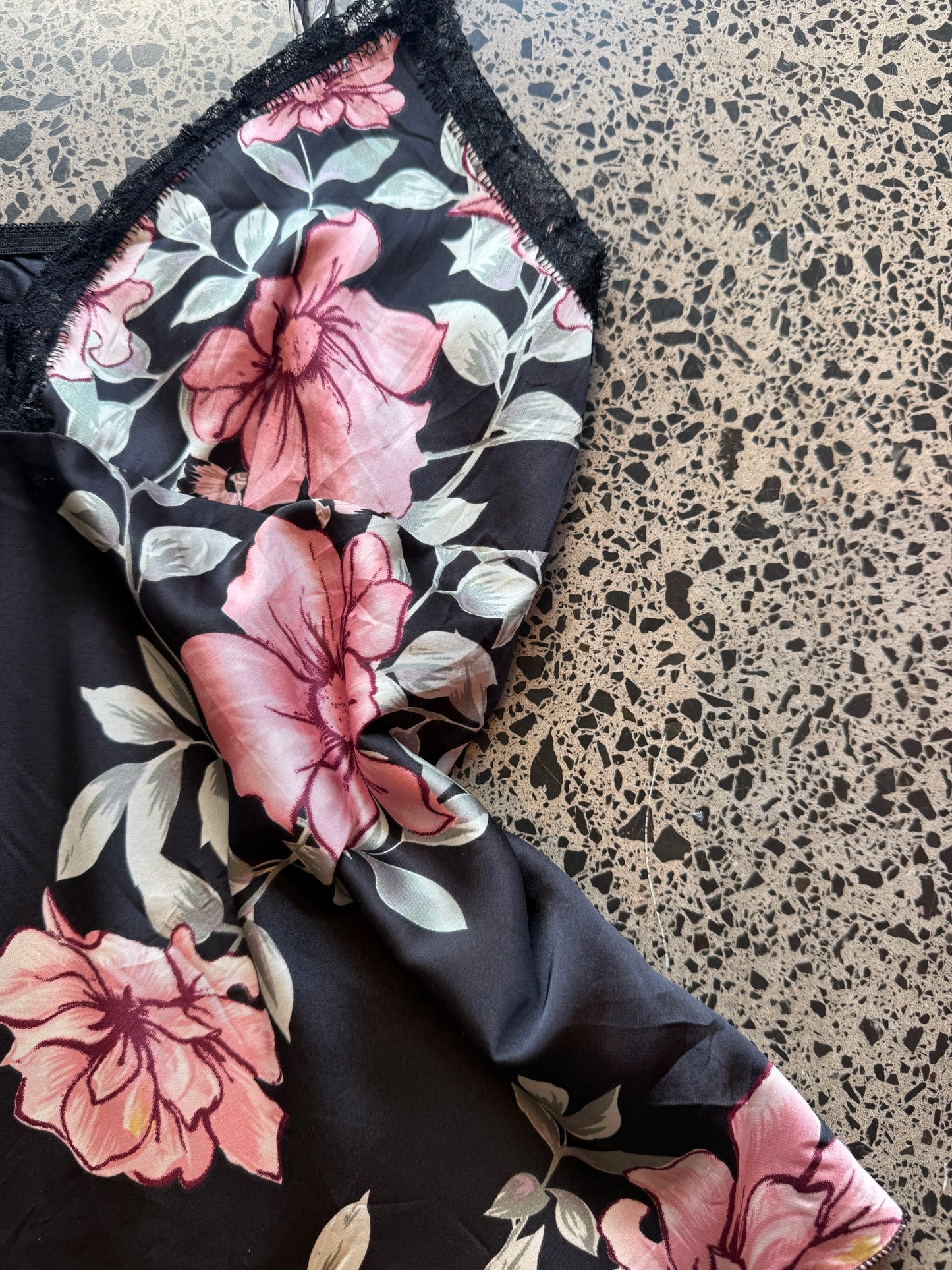 Black Floral Cami Top - L