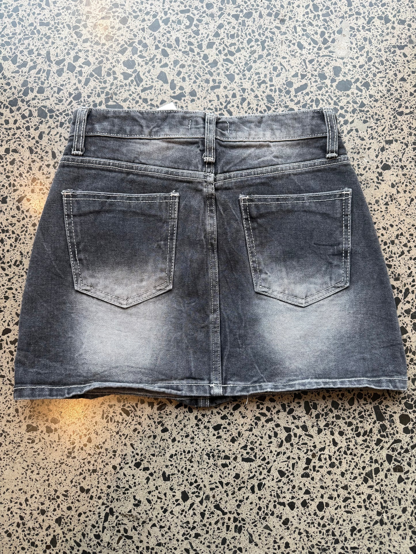 Black Denim Mini Skirt with Sun Fade - 2XS