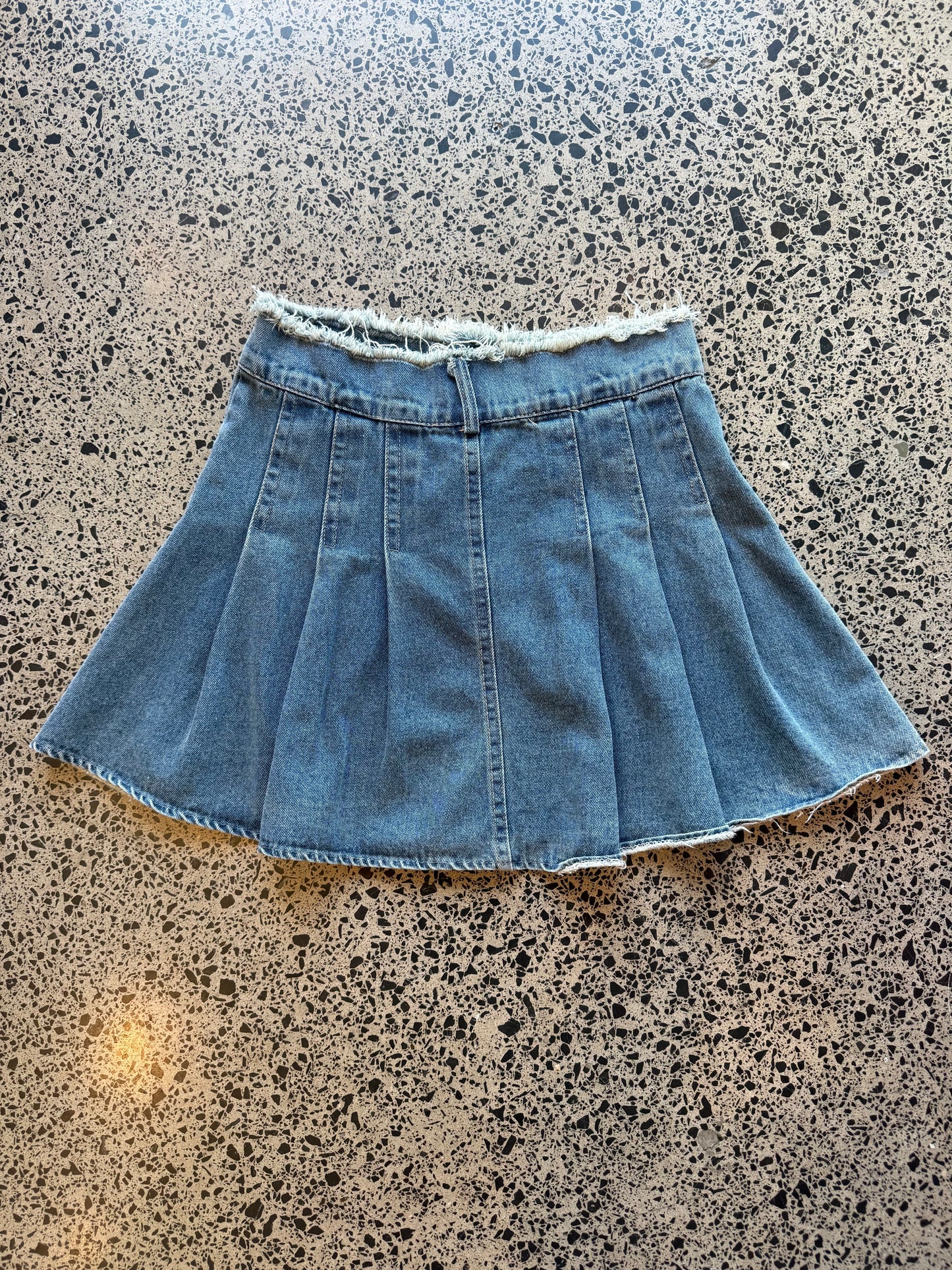Blue Denim Pleated Mini Skirt - S
