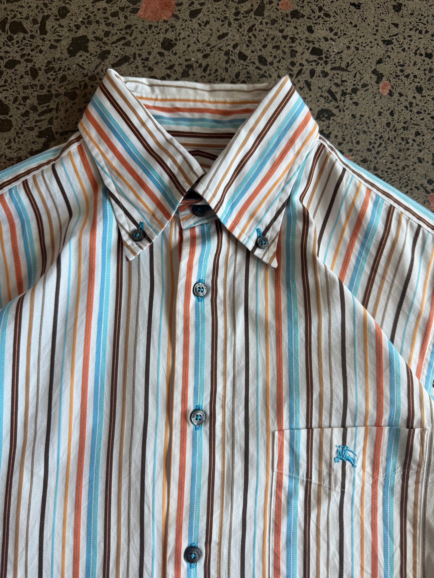 Striped Burberry Button Up Shirt - L/XL