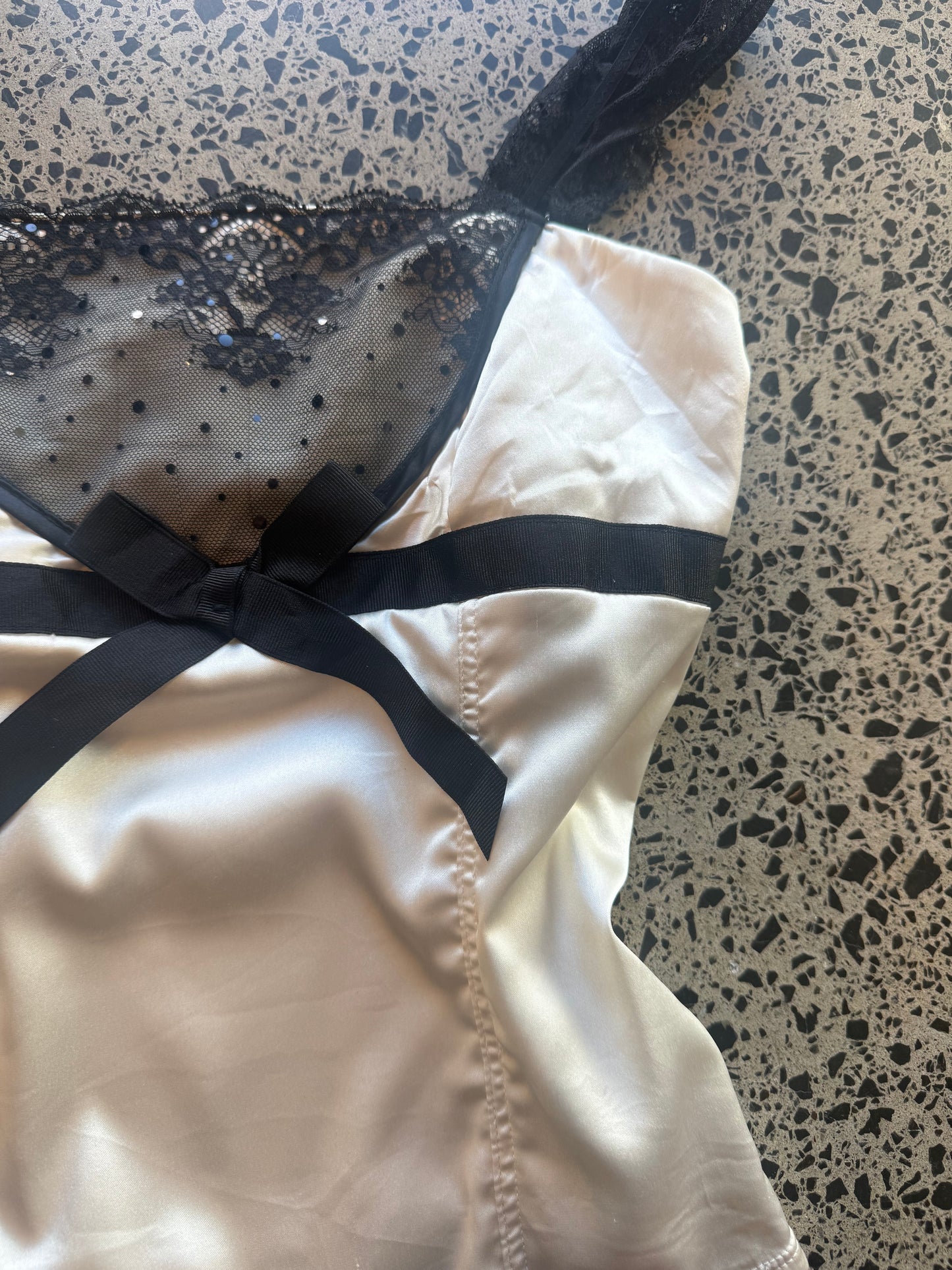 Satin Cami with Lace detailing and Bow - S