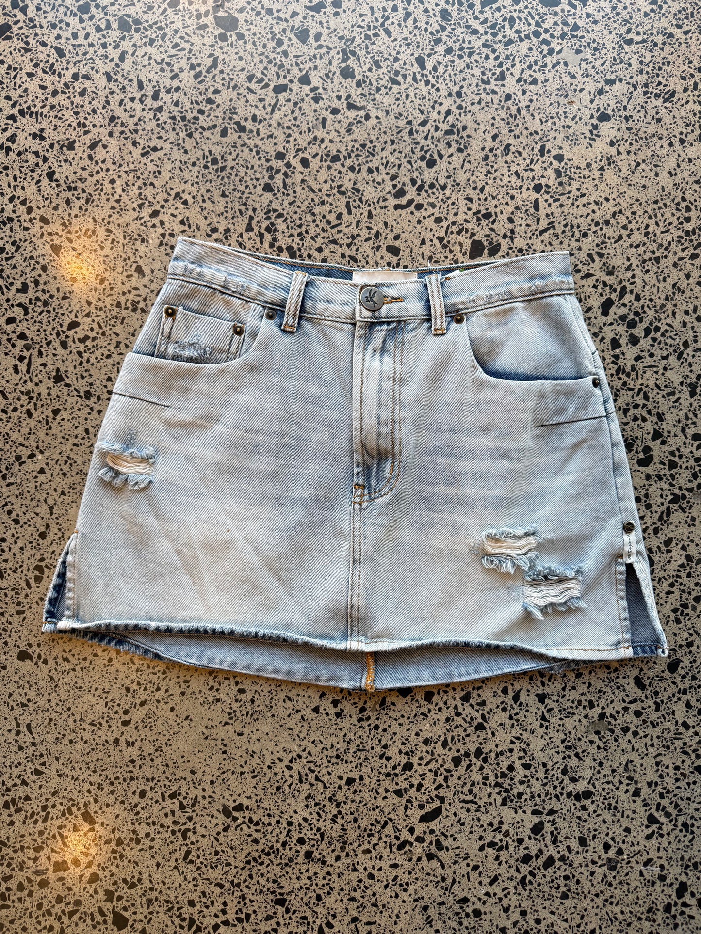 Light Wash Blue Denim Mini Skirt - S