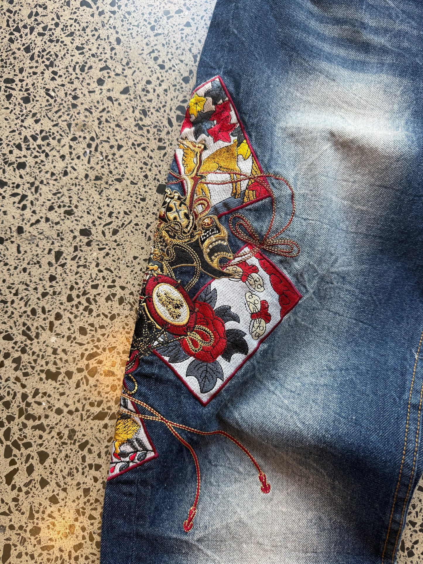 Fugutaiten Japanese Embroidered Denim Jeans - 32W x 34L