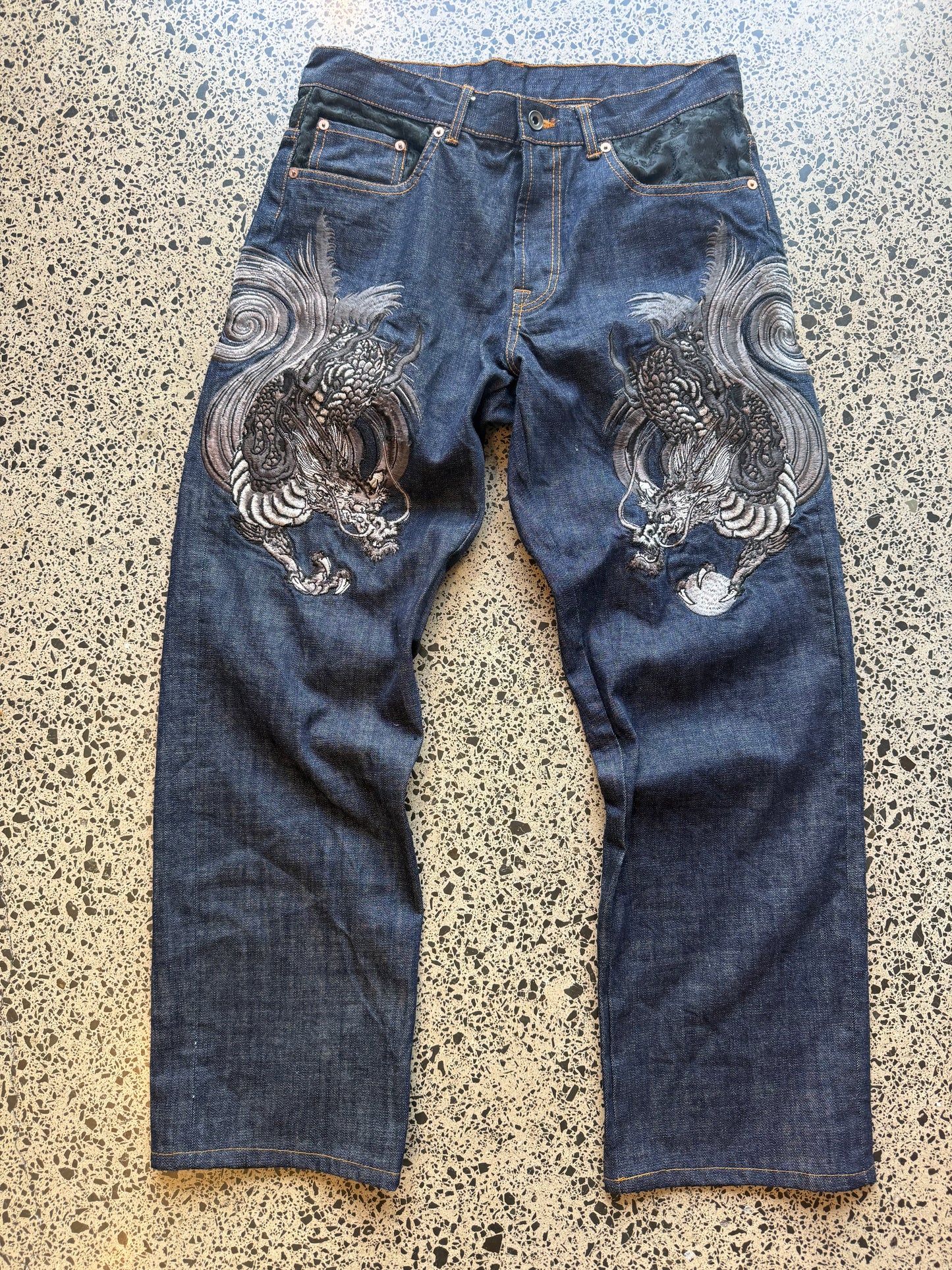 Script Original Japanese Embroidered Denim Jeans - 32W - 28L