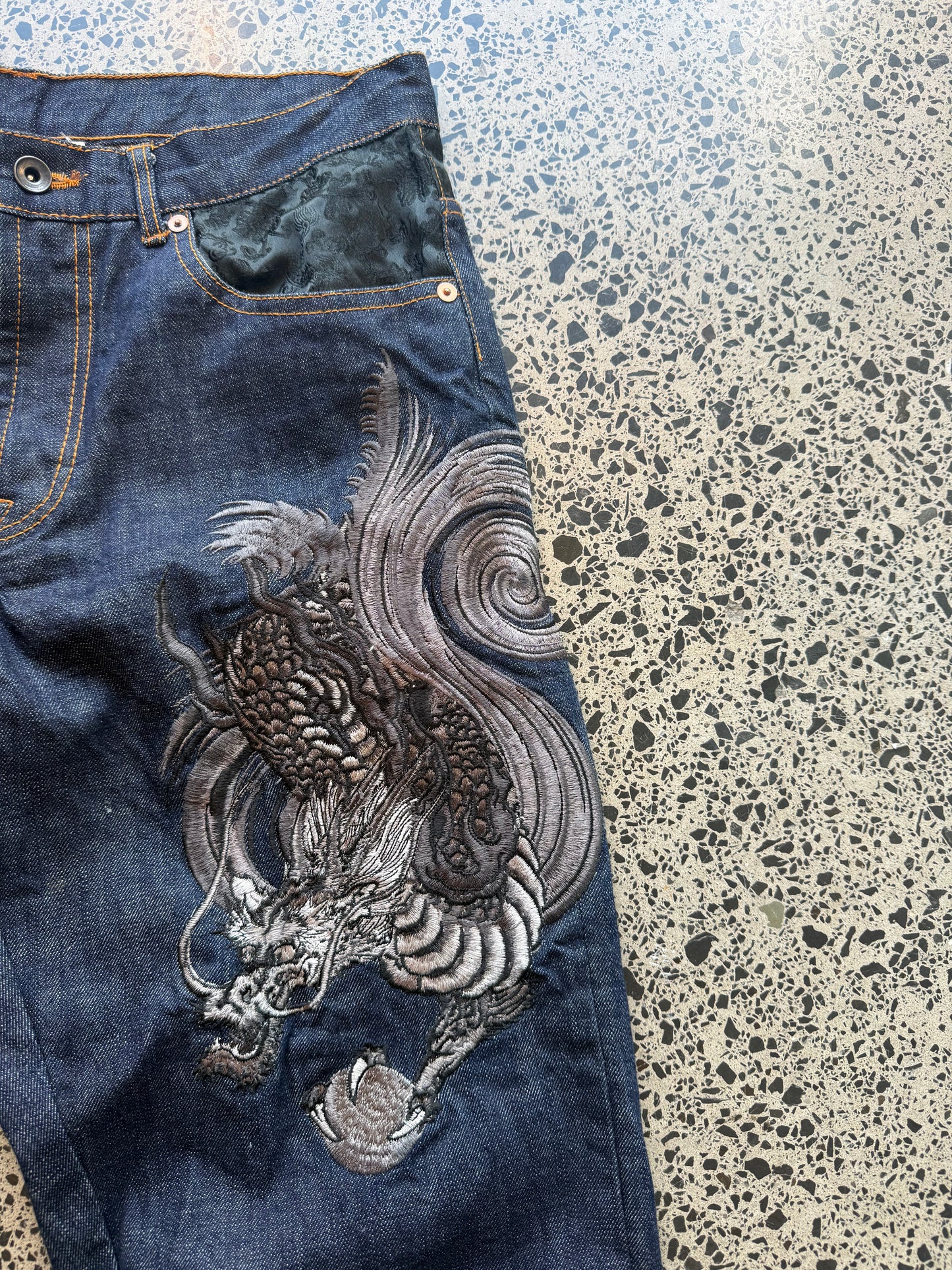 Script Original Japanese Embroidered Denim Jeans - 32W - 28L