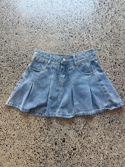 Pleated Light Blue Mini Skirt - S