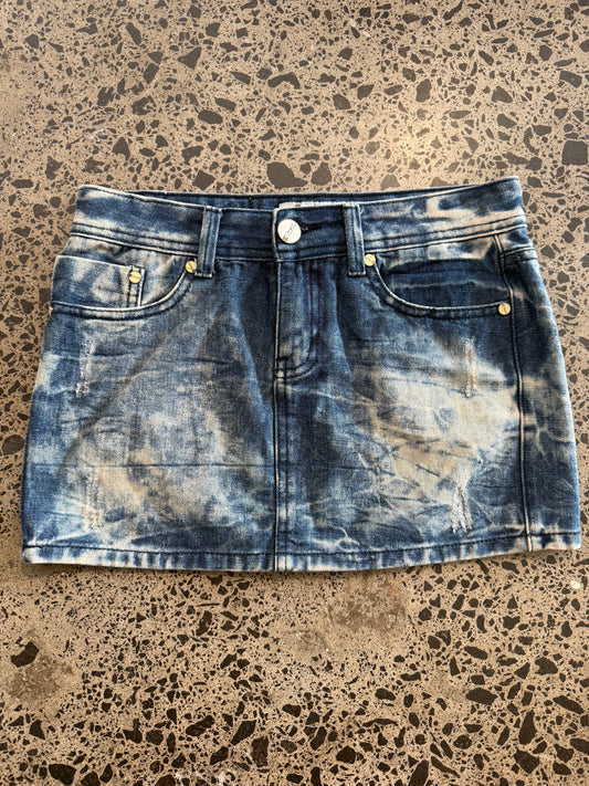 Denim Mini Skirt with Bleach Fade - S