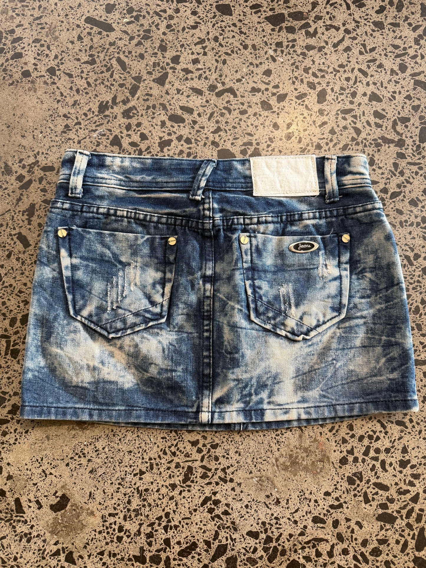 Denim Mini Skirt with Bleach Fade - S