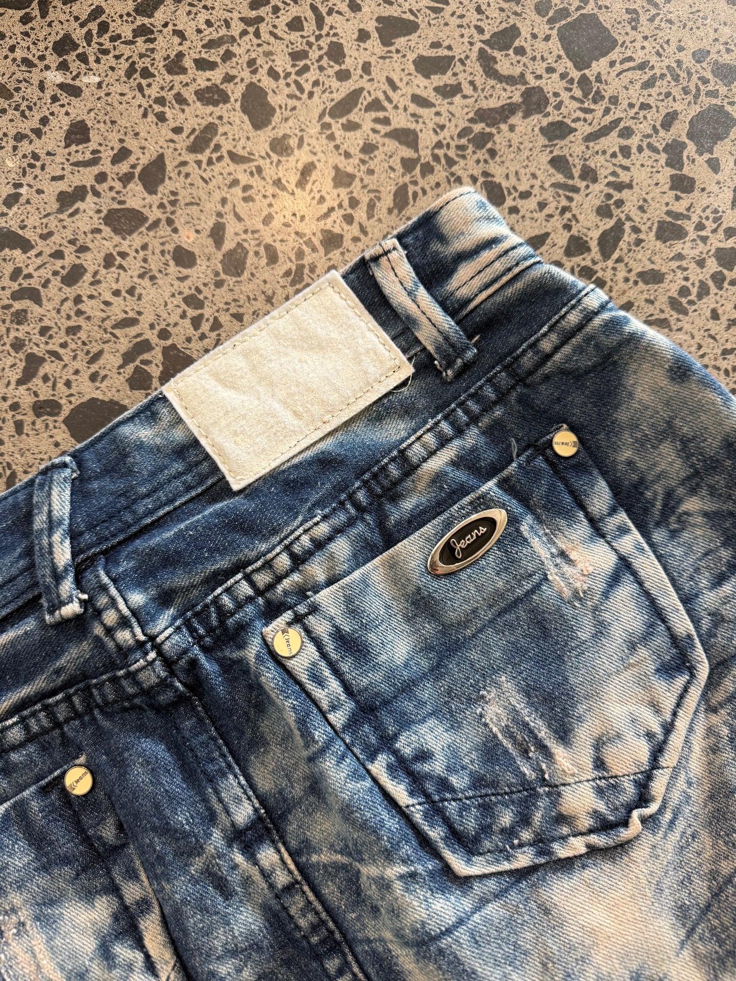 Denim Mini Skirt with Bleach Fade - S