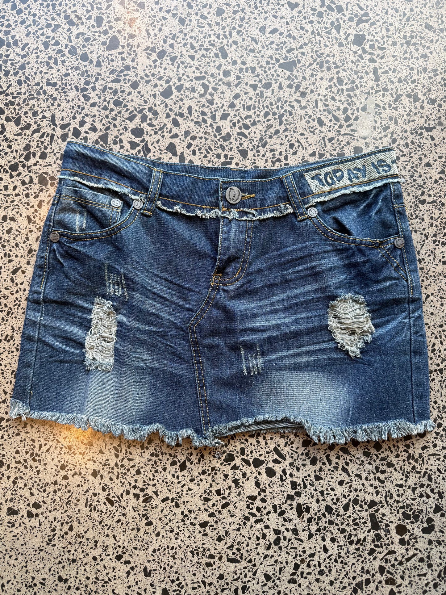 Dark Blue Denim Mini Skirt with Scrunch - L