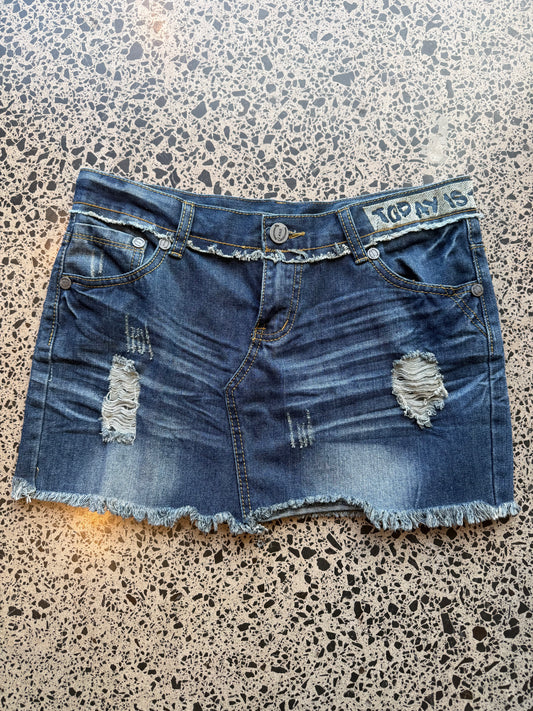 Dark Blue Denim Mini Skirt with Scrunch - L