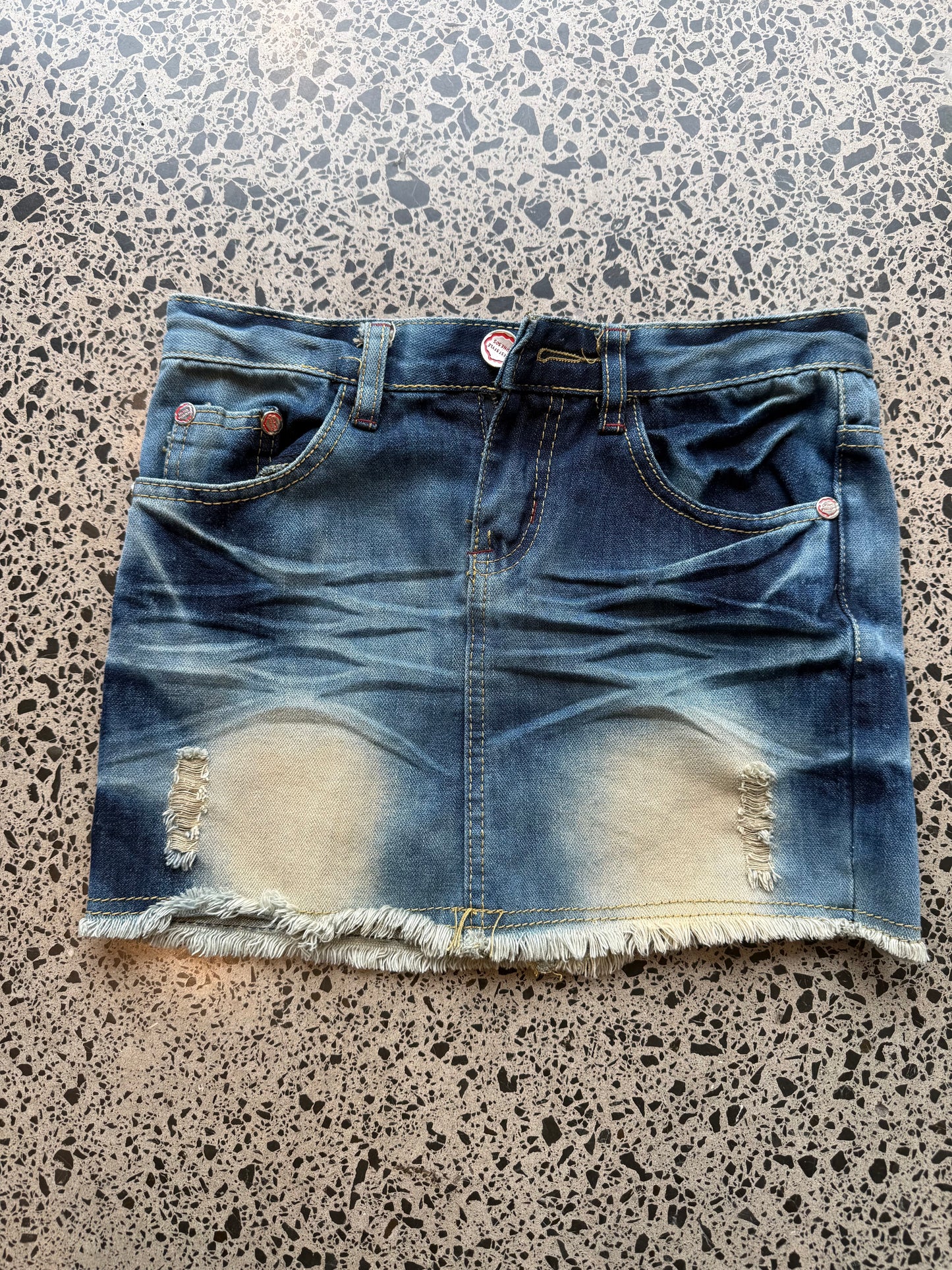 Dark Blue Denim Mini Skirt with Sun Fade - S