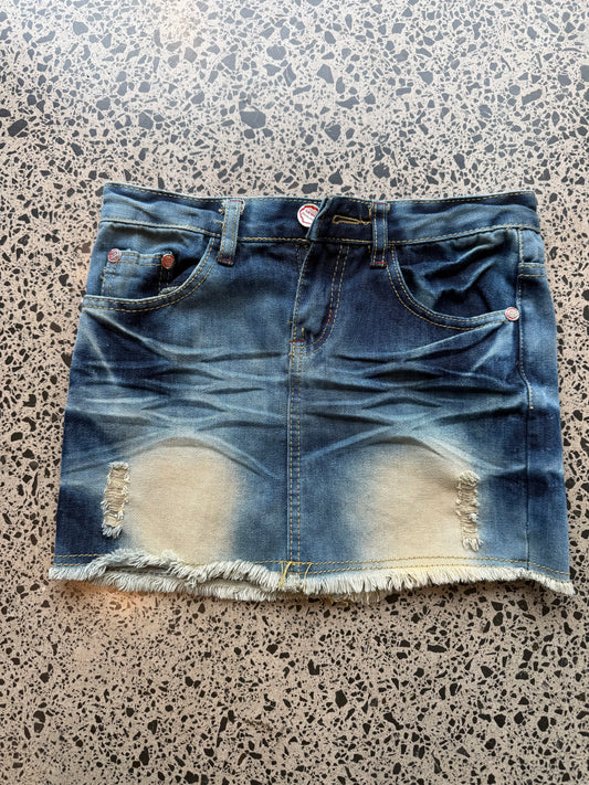 Dark Blue Denim Mini Skirt with Sun Fade - S