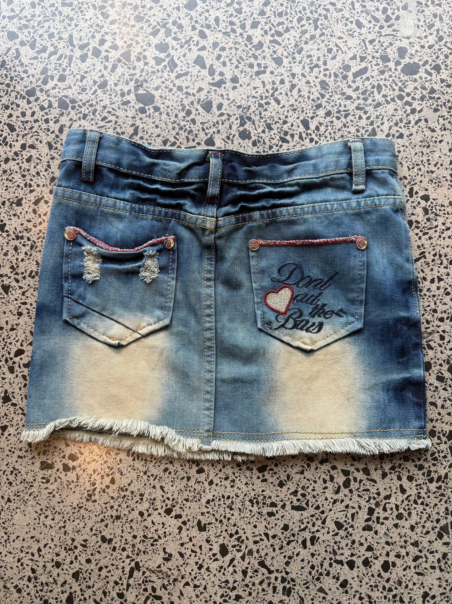 Dark Blue Denim Mini Skirt with Sun Fade - S