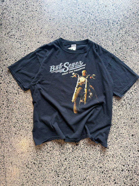 2006/07 Bob Seger North America tour t-shirt size 2XL laid flat on polished concrete background, vintage band tee with tour graphics and relaxed oversized fit.