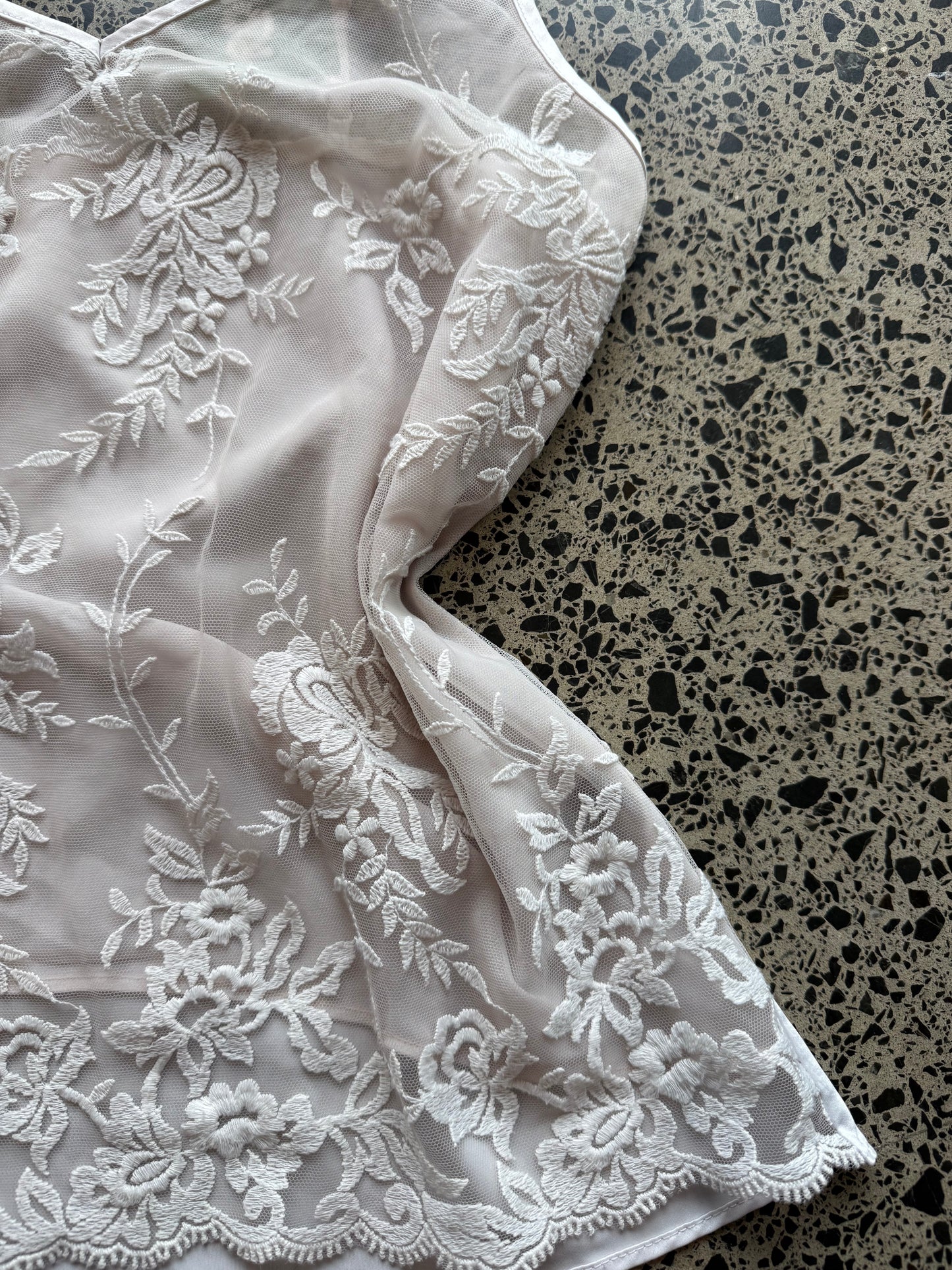 Floral Lace White Top - S