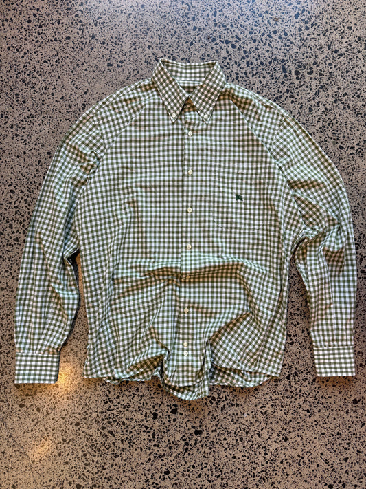 Green & White Checkered Burberry Button Up Shirt - L
