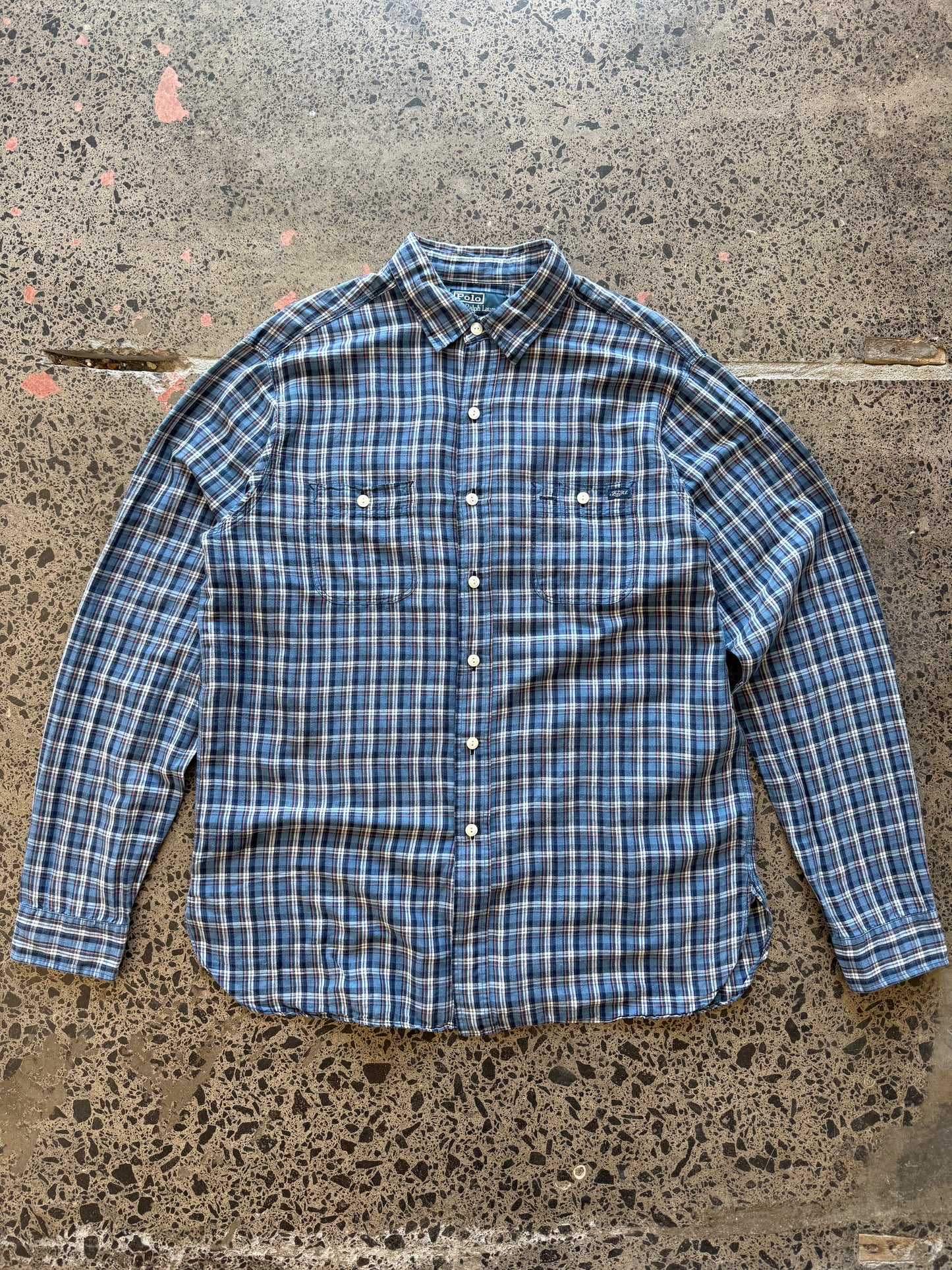 Blue Checkered Ralph Lauren Button Up - L