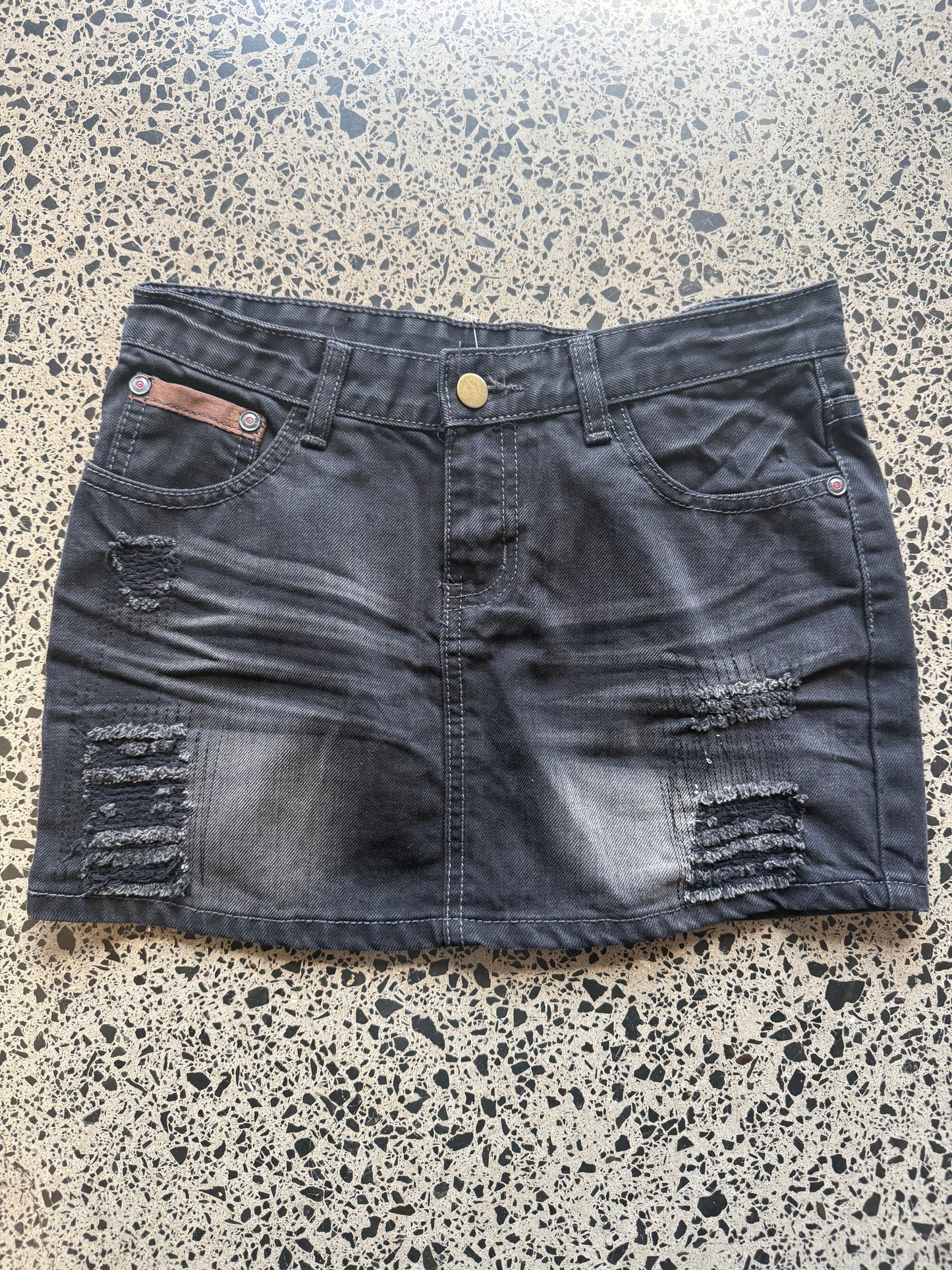 Black Denim Mini Skirt - 2XS