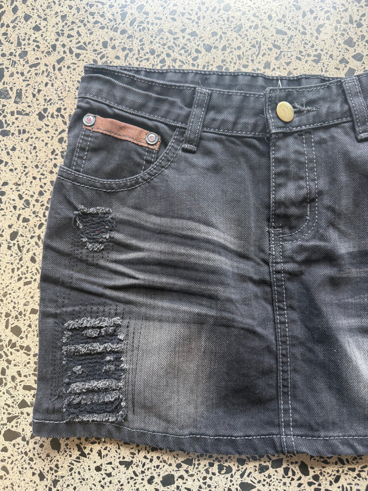 Black Denim Mini Skirt - 2XS