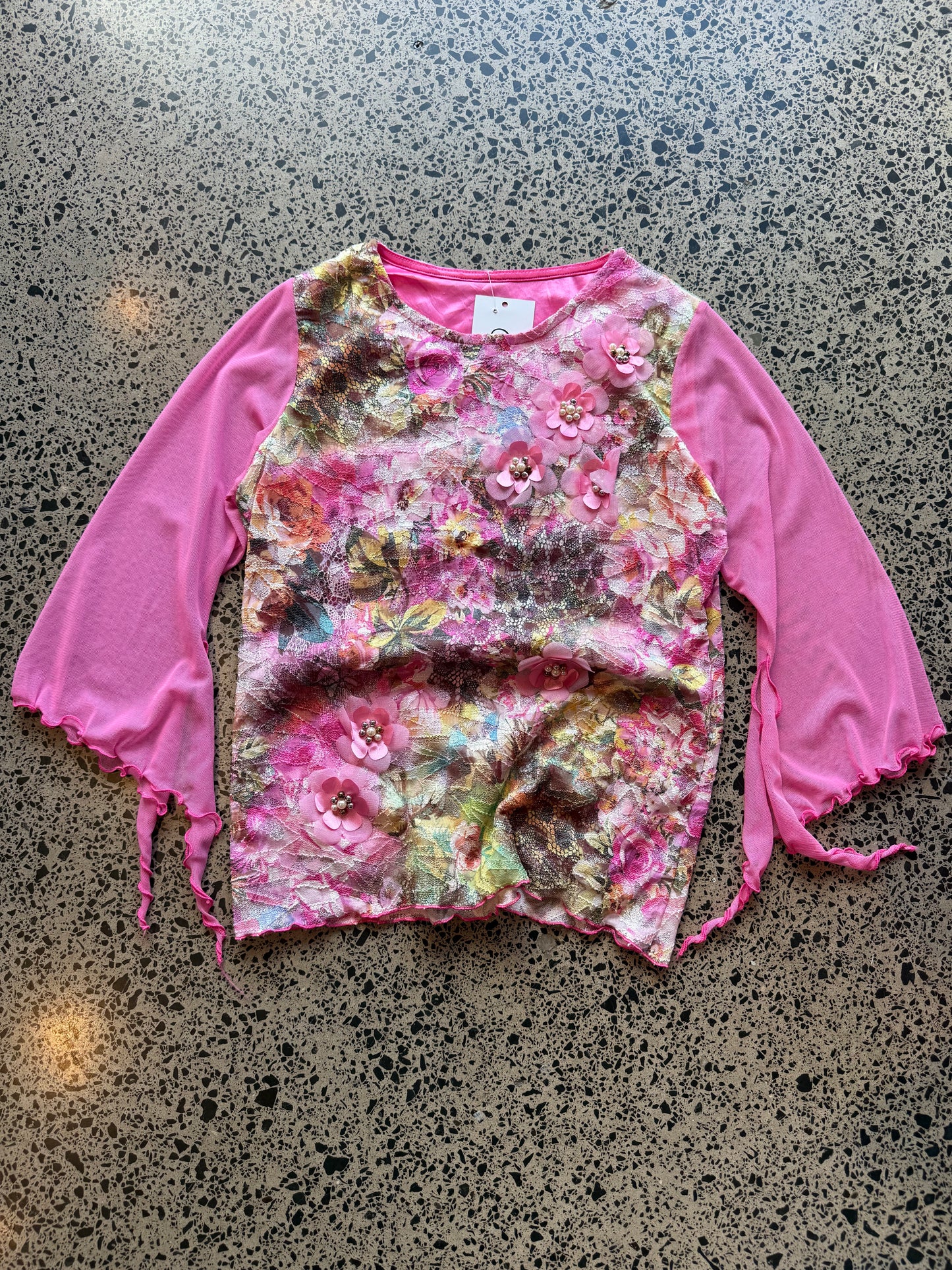 Pink and Floral 3/4 Sleeve Fairy Top - S/M
