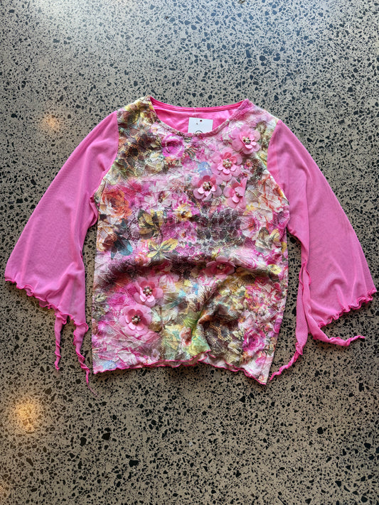 Pink and Floral 3/4 Sleeve Fairy Top - S/M