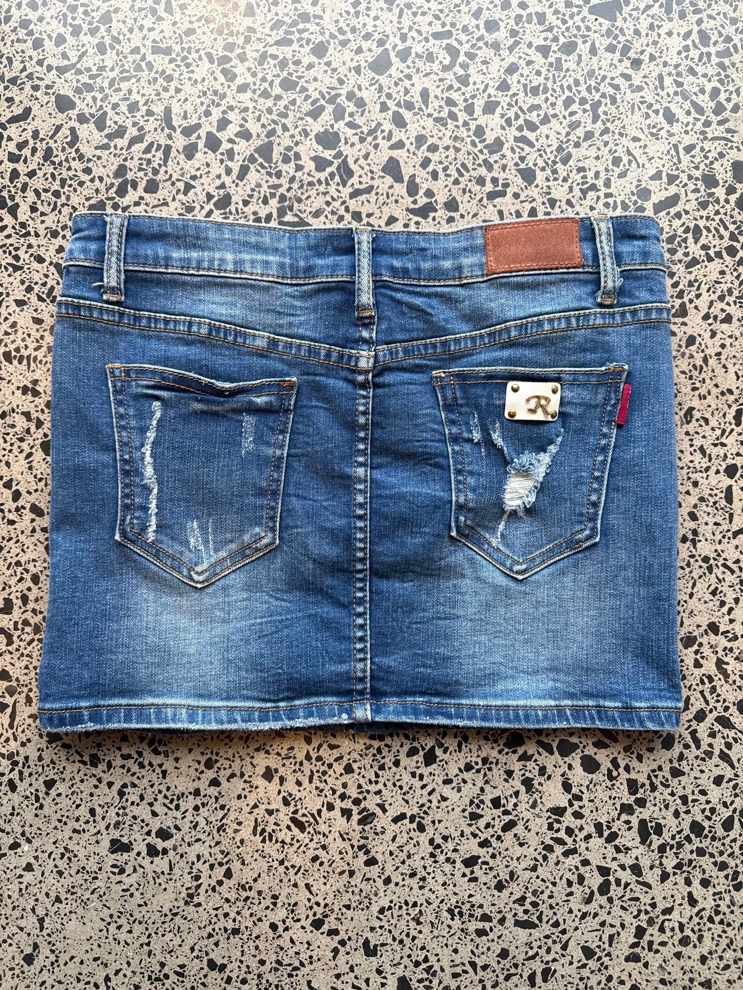 Dark Blue Denim Mini Skirt - L
