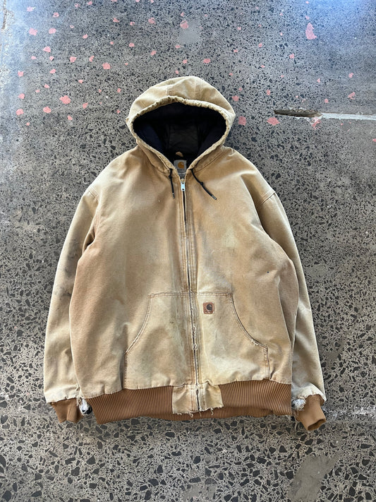 Light Tan Distressed Hooded Carhartt jacket - 2XL